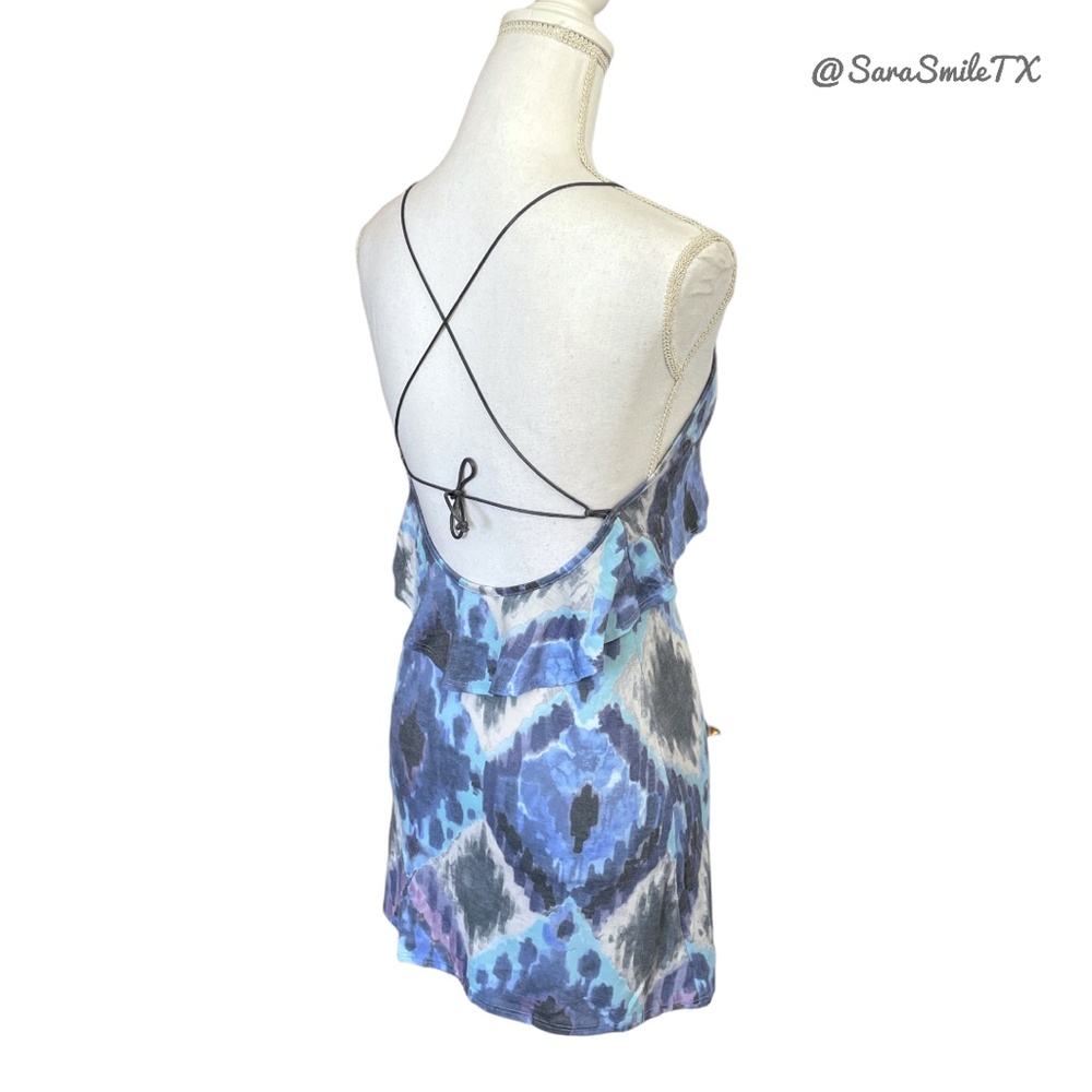 FOR LOVE AND LEMONS Boho Ikat Print Ruffle Trim Open Back Mini Dress - RARE! - Picture 7 of 14